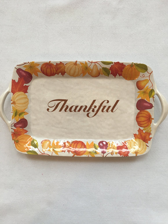 Harvest Melamine Thankful Large Serving Tray With Handles