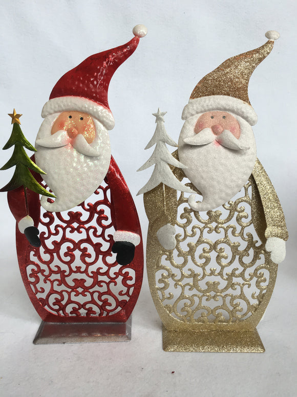 Christmas 19” Glittered Metal Santa Holding Tree