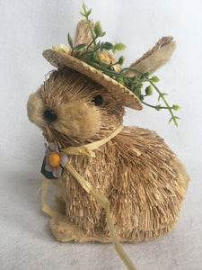 Easter Sisal White or Beige Bunny Wearing Hat