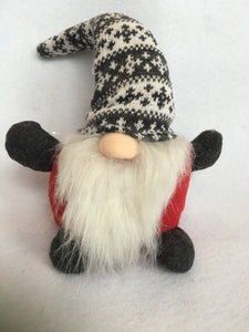 Christmas Red Santa Gnome with Gray and White Argyle Hat