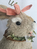 Easter Sisal Medium Bunny Wearing Wreath on Neck and Flower on Head