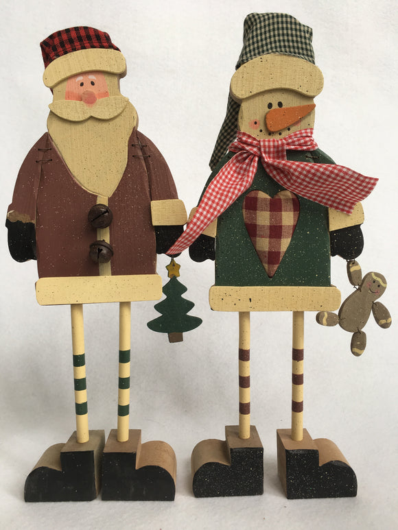 Christmas Wooden Standing Santa Holding Tree or Snowman Holding Gingerbread Cookie