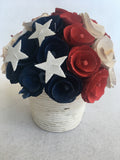 Patriotic Red White and Blue Wood Curled Rosette Flower Display
