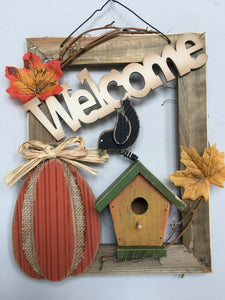 Harvest Welcome Birdhouse, Pumpkin and Crow Wall Hanging