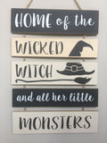 Halloween Solid Wood Witch and Monsters Wall Hanging