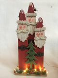 Christmas Light-Up Three Santas with “Ho Ho Ho” Tree Block Sitter