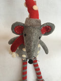 Christmas Red and Gray Plush Mouse with White Snow Ball Sweater and Hat