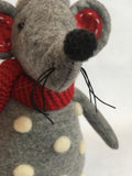 Christmas Red and Gray Plush Mouse with White Snow Ball Sweater and Hat