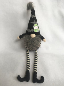 Halloween Black and White Gnome with Bats on Hat