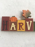 Harvest Wooden Block Sitter With Pumpkins and Leaf