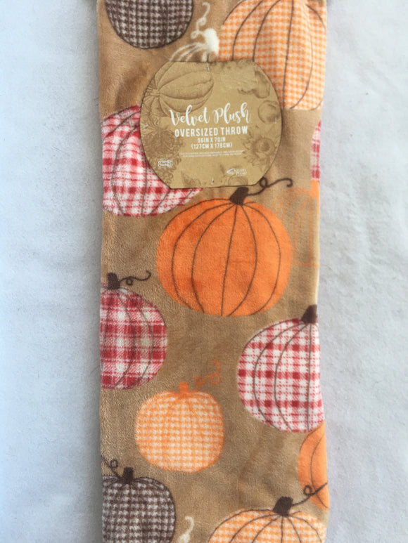 Harvest Plaid and Check Pumpkins Blanket Throw