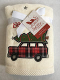 Christmas 'Tis the Season Red Plaid Truck Carrying Tree Hand Towels