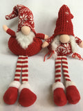 Christmas Red and White Argyle Sitting Boy or Girl Gnome With Long Legs