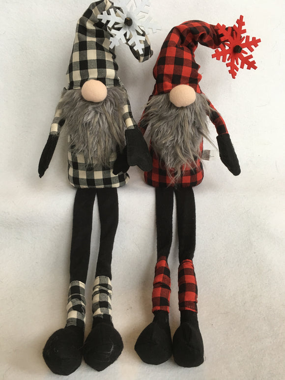 Christmas Red or White and Black Check Santa Gnome With Snowflake
