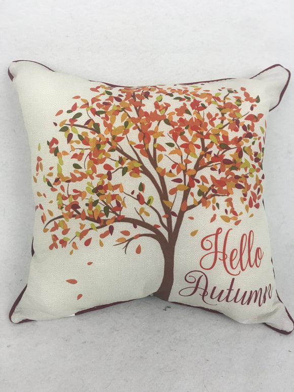 Harvest Indoor or Outdoor Hello Autumn with Colorful Fall Tree Pillow