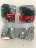 Christmas Red Truck Carrying Tree Flannel Blanket Throw