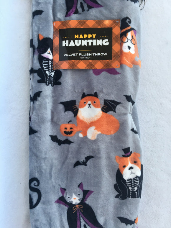 Halloween Dogs and Cats in Costume Velvet Plush Blanket Throw