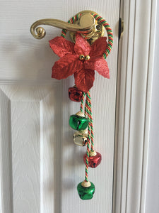 Christmas 5 Bell Door Hanger With Glittered Poinsettia