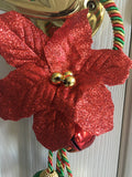 Christmas 5 Bell Door Hanger With Glittered Poinsettia