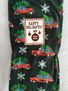 Christmas Truck or Car Carrying Tree Plush Throw Blanket