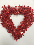 Valentine Red and Pink or Red Tinsel Heart Wall Hanging