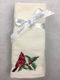 Christmas Cardinals with Holly Leaves and Berries Set of 2 Finger Towels