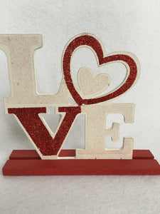 Valentine Red and White Love with Heart Block Sitter