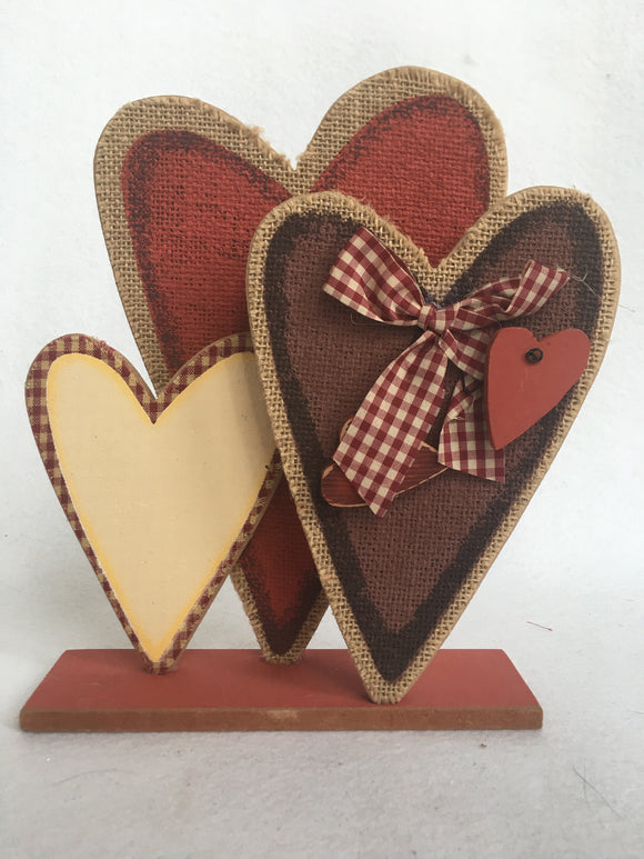 Valentine 3 Standing Hearts Wood Display