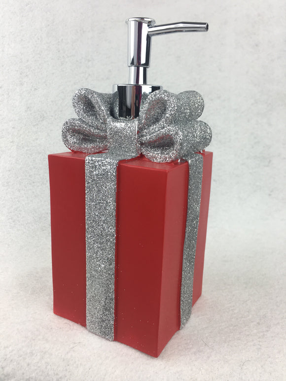 Christmas Red and Silver Present Soap Dispenser