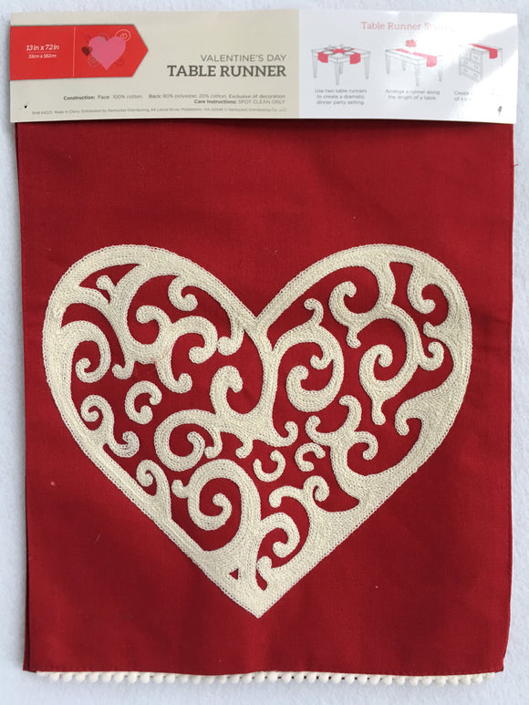 Valentine Embroidered Heart Table Runner