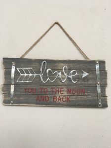 Valentine Love You to the Moon and Back Metal and Wood Wall Hanging