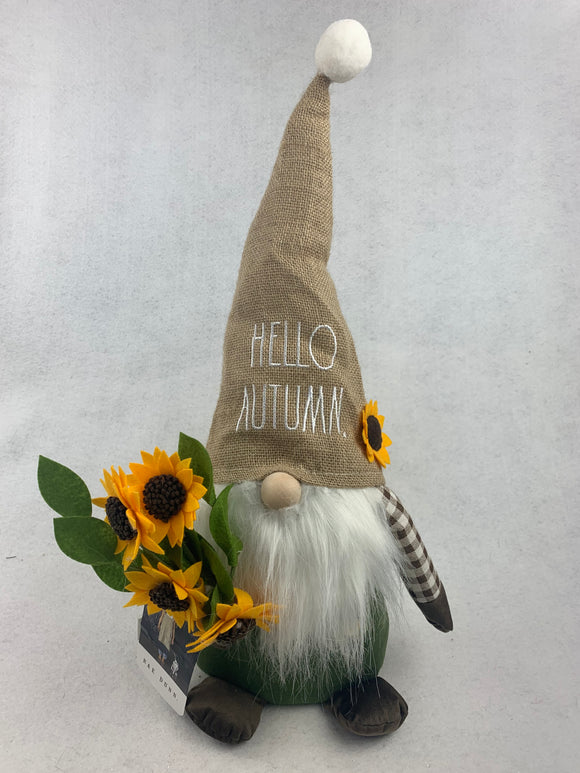 Harvest Hello Autumn Gnome Holding Sunflowers by Rae Dunn