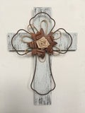 Easter Wood, Metal and Burlap Flower Cross