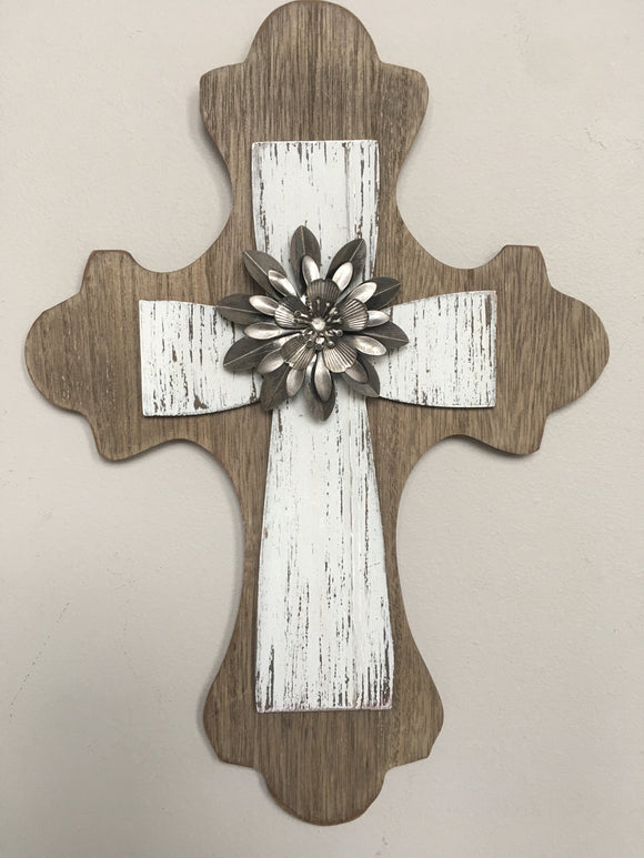 Easter Wood Cross With Metal Flower