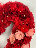 Valentine Wood Curled Red and Pink Flowers Heart Shaped Wreath