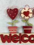 Valentine 3 Potted Heart Flowers Welcome Sign