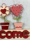 Valentine 3 Potted Heart Flowers Welcome Sign