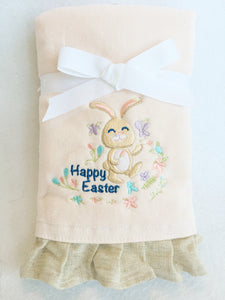 Easter Bunny with Flowers and Ruffled Trim 100% Cotton Hand Towels