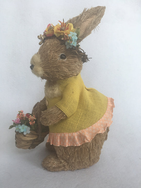 Easter Standing Large Girl Sisal Bunny in Yellow Dress