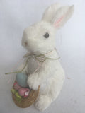Easter Sisal White Bunny Holding Hat Filled With Eggs