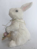 Easter Sisal White Bunny Holding Hat Filled With Eggs