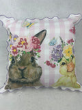 Easter Bunny and Duck with Flowered Hats Pillow