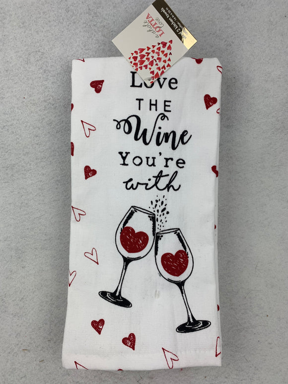 Valentine Love the Wine You’re With Kitchen Towels