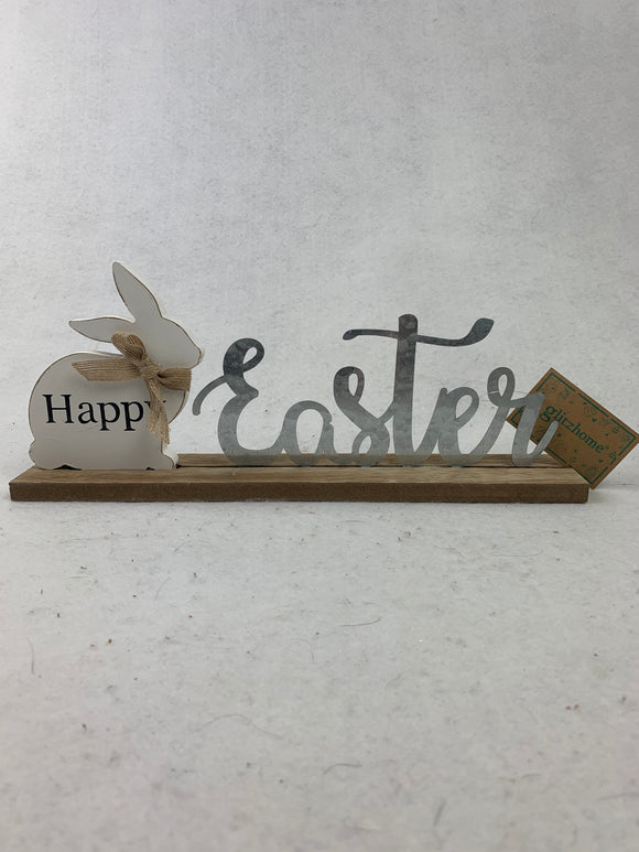 Easter Wood and Metal Happy Easter Bunny Block Sitter