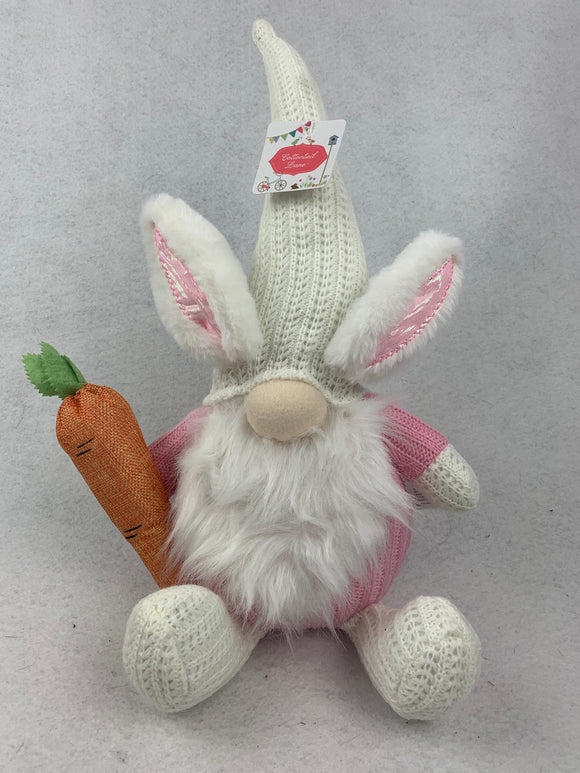Easter Plush Gnome Wearing Bunny Ears and Holding Large Carrot