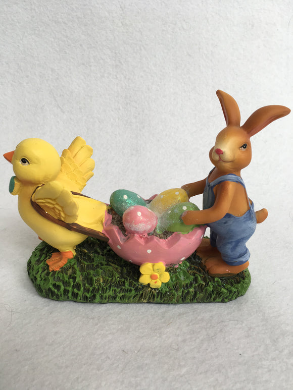 Easter Chick Pulling Egg Cart with Bunny Display