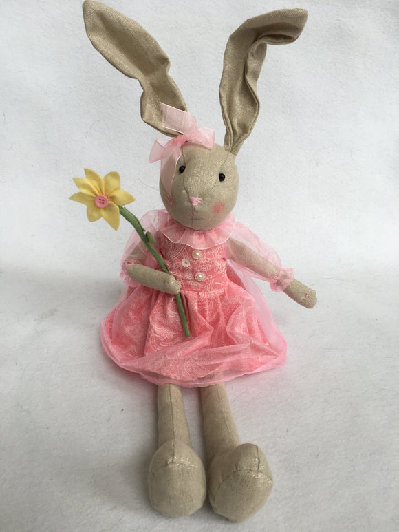 Easter Plush Girl Bunny Wearing Pink Easter Outfit