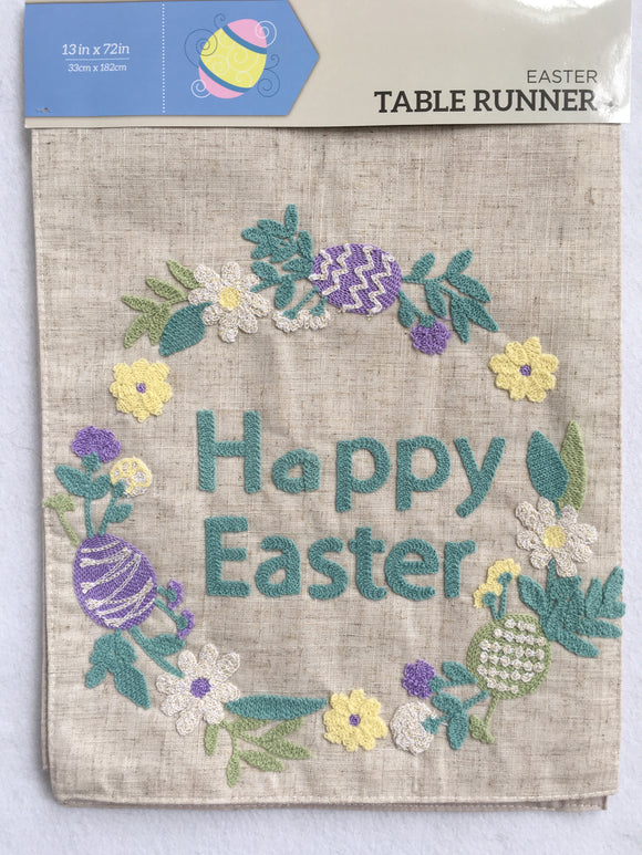 Easter Wreath of Flowers With Happy Easter Table Runner