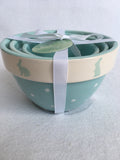 Easter Blue Bunny With Polka Dots Set of 3 Ceramic Bowls