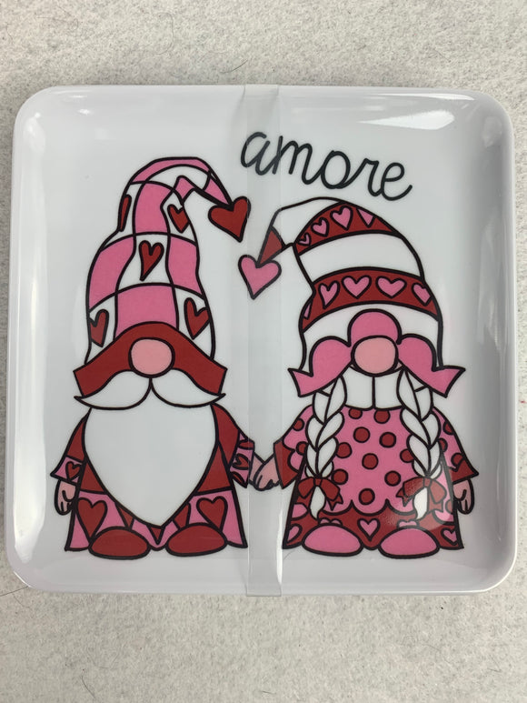 Valentine Amore Gnomes Set of 4 Melamine Plates